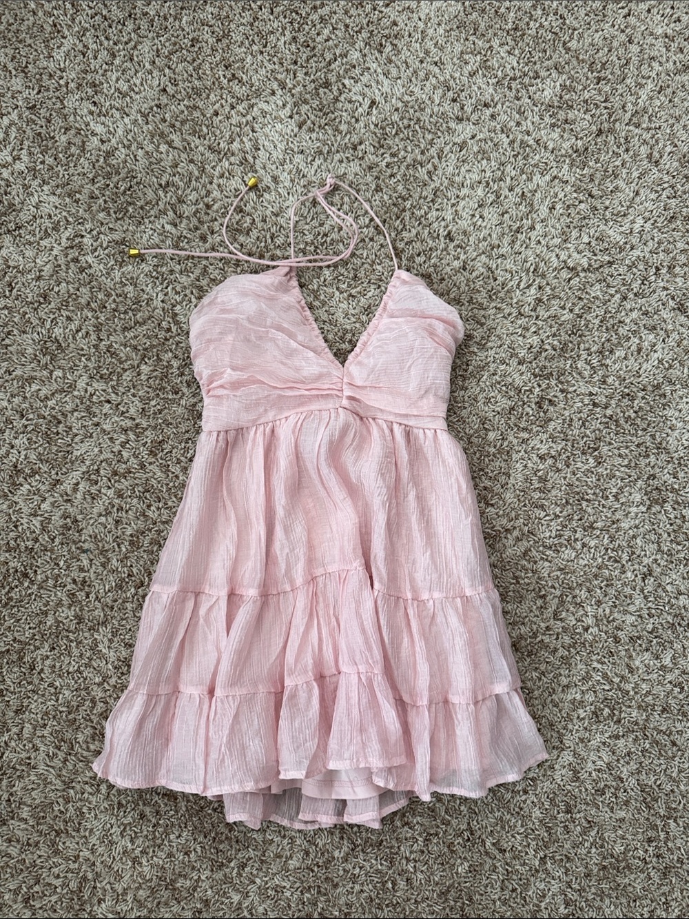 Halter Tiered Ruffle Mini Dress in Light Pink